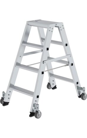 Munk Aluminium dubbele trap, 2x4 treden, verrijdbaar Munk Aluminium dubbele trap, 2x4 treden, verrijdbaar