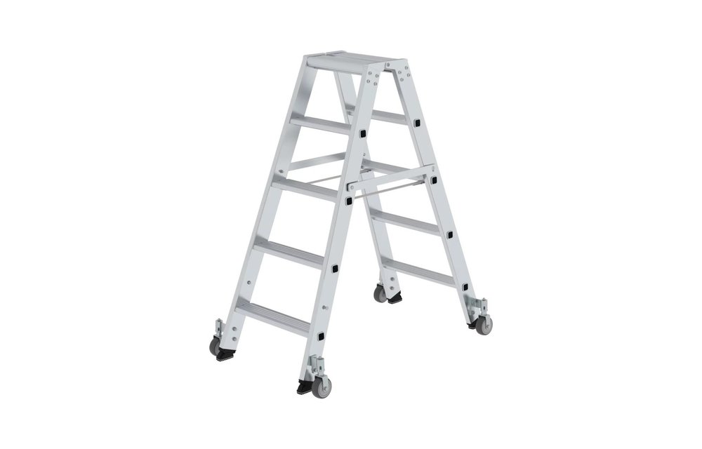 Aluminium dubbele trap, 2x5 treden, verrijdbaar
