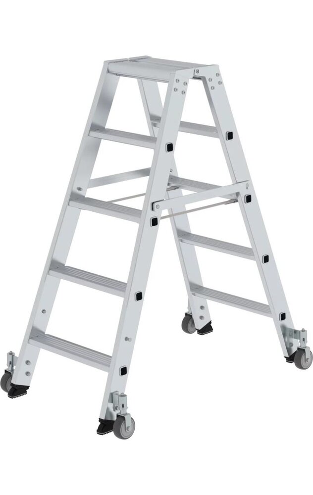 Munk Aluminium dubbele trap, 2x5 treden, verrijdbaar Munk Aluminium dubbele trap, 2x5 treden, verrijdbaar