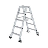 Munk Aluminium dubbele trap, 2x5 treden, verrijdbaar Munk Aluminium dubbele trap, 2x5 treden, verrijdbaar