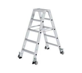 Munk Aluminium dubbele trap, 2x5 treden, verrijdbaar Munk Aluminium dubbele trap, 2x5 treden, verrijdbaar