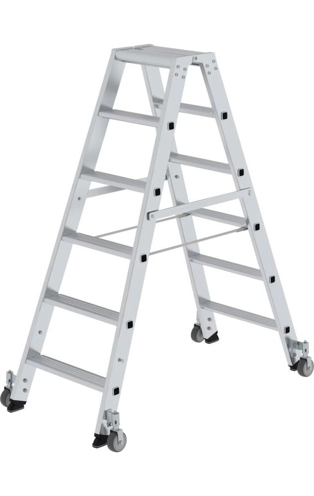 Roossien Aluminium dubbele trap, 2x6 treden, verrijdbaar