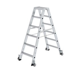 Munk Aluminium dubbele trap, 2x6 treden, verrijdbaar Munk Aluminium dubbele trap, 2x6 treden, verrijdbaar