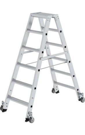 Roossien Aluminium dubbele trap, 2x6 treden, verrijdbaar