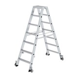 Roossien Aluminium dubbele trap, 2x7 treden, verrijdbaar