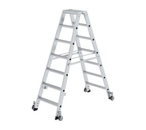 Munk Aluminium dubbele trap, 2x7 treden, verrijdbaar Munk Aluminium dubbele trap, 2x7 treden, verrijdbaar