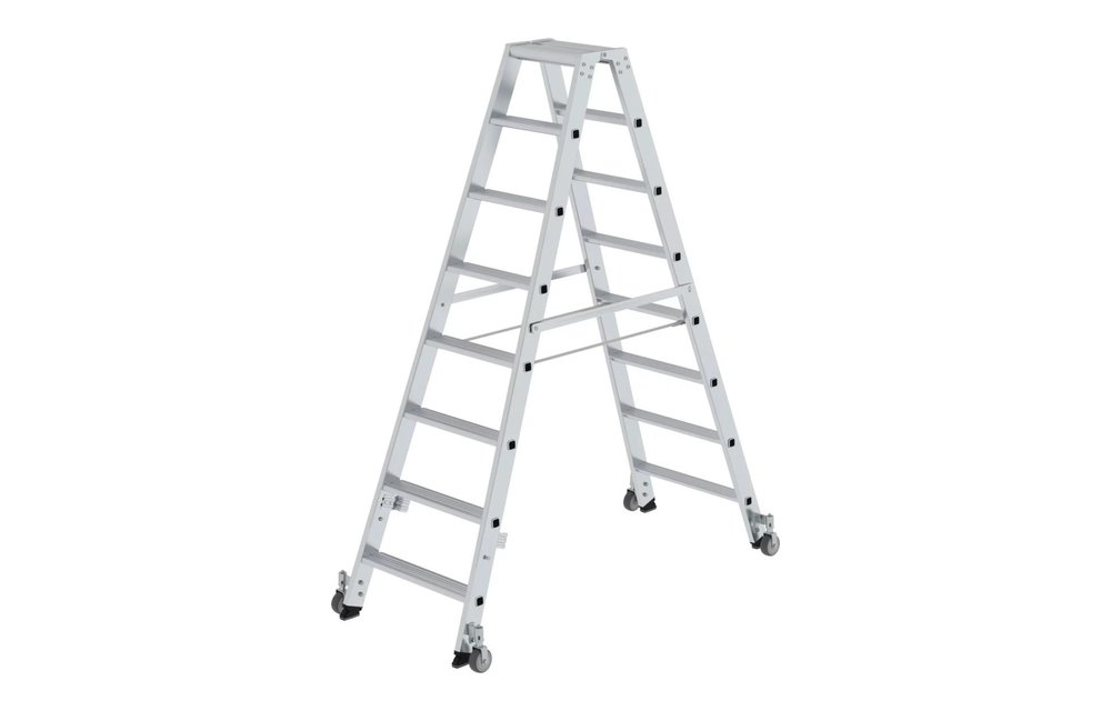 Aluminium dubbele trap, verrijdbaar, 2x8 treden