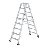 Munk Aluminium dubbele trap, 2x8 treden, verrijdbaar Munk Aluminium dubbele trap, 2x8 treden, verrijdbaar