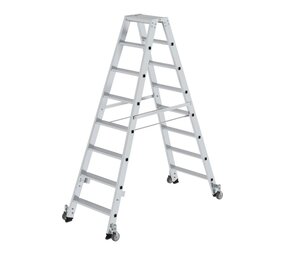 Munk Aluminium dubbele trap, 2x8 treden, verrijdbaar Munk Aluminium dubbele trap, 2x8 treden, verrijdbaar