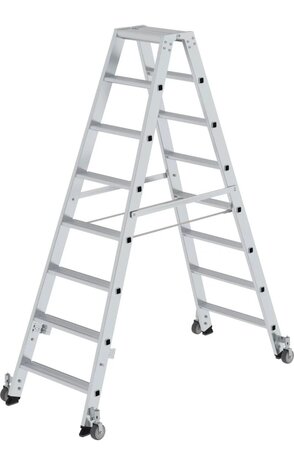 Munk Aluminium dubbele trap, 2x8 treden, verrijdbaar Munk Aluminium dubbele trap, 2x8 treden, verrijdbaar