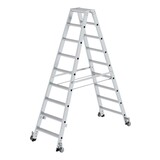 Munk Aluminium dubbele trap, 2x9 treden, verrijdbaar Munk Aluminium dubbele trap, 2x9 treden, verrijdbaar