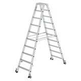 Munk Aluminium dubbele trap, 2x10 treden, verrijdbaar Munk Aluminium dubbele trap, 2x10 treden, verrijdbaar