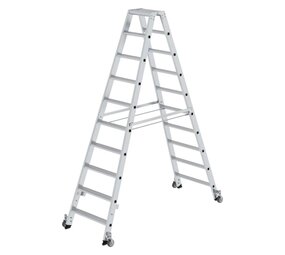 Munk Aluminium dubbele trap, 2x10 treden, verrijdbaar Munk Aluminium dubbele trap, 2x10 treden, verrijdbaar