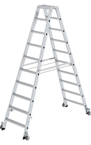 Roossien Aluminium dubbele trap, 2x10 treden, verrijdbaar Roossien Aluminium dubbele trap, 2x10 treden, verrijdbaar