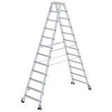 Munk Aluminium dubbele trap, 2x12 treden, verrijdbaar Munk Aluminium dubbele trap, 2x12 treden, verrijdbaar