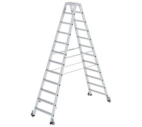 Munk Aluminium dubbele trap, 2x12 treden, verrijdbaar Munk Aluminium dubbele trap, 2x12 treden, verrijdbaar