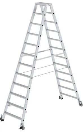 Roossien Aluminium dubbele trap, 2x12 treden, verrijdbaar