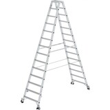 Munk Aluminium dubbele trap, 2x14 treden, verrijdbaar Munk Aluminium dubbele trap, 2x14 treden, verrijdbaar