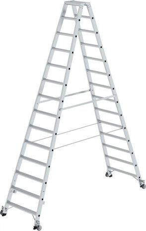 Roossien Aluminium dubbele trap, 2x14 treden, verrijdbaar