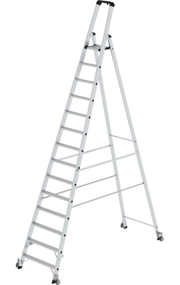 Roossien Aluminium industrietrap, 14 treden, verrijdbaar