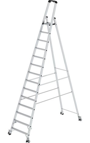 Roossien Aluminium industrietrap, 14 treden, verrijdbaar