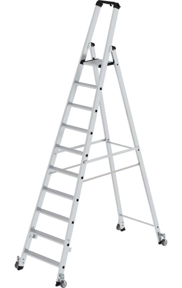 Roossien Aluminium industrietrap, 10 treden, verrijdbaar