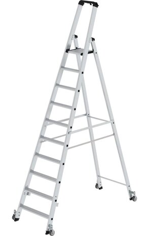 Roossien Aluminium industrietrap, 10 treden, verrijdbaar