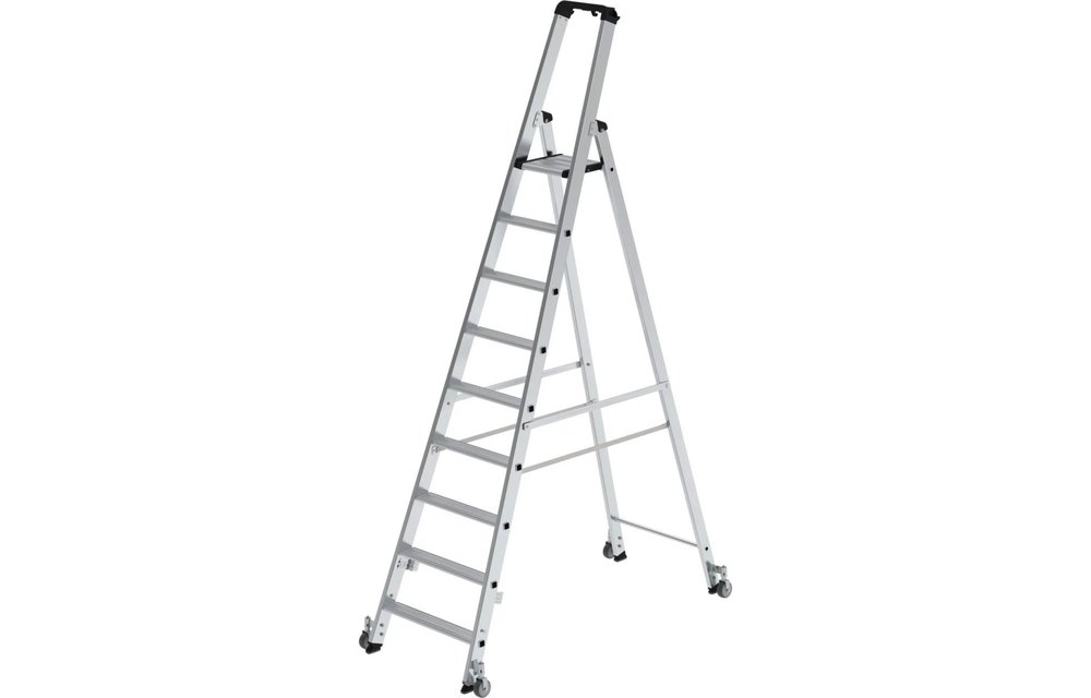 Aluminium industrietrap, 9 treden, verrijdbaar