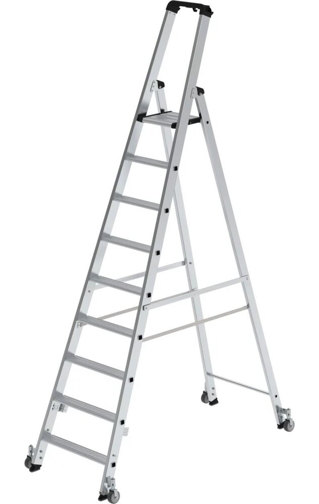 Roossien Aluminium industrietrap, 9 treden, verrijdbaar Roossien Aluminium industrietrap, 9 treden, verrijdbaar