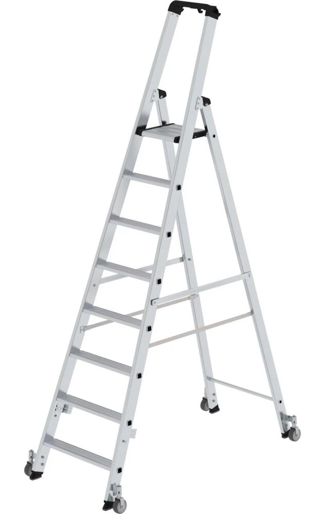 Roossien Aluminium industrietrap, 8 treden, verrijdbaar