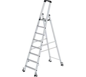 Roossien Aluminium industrietrap, 8 treden, verrijdbaar