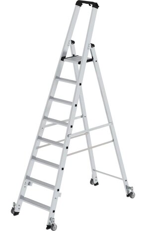 Roossien Aluminium industrietrap, 8 treden, verrijdbaar