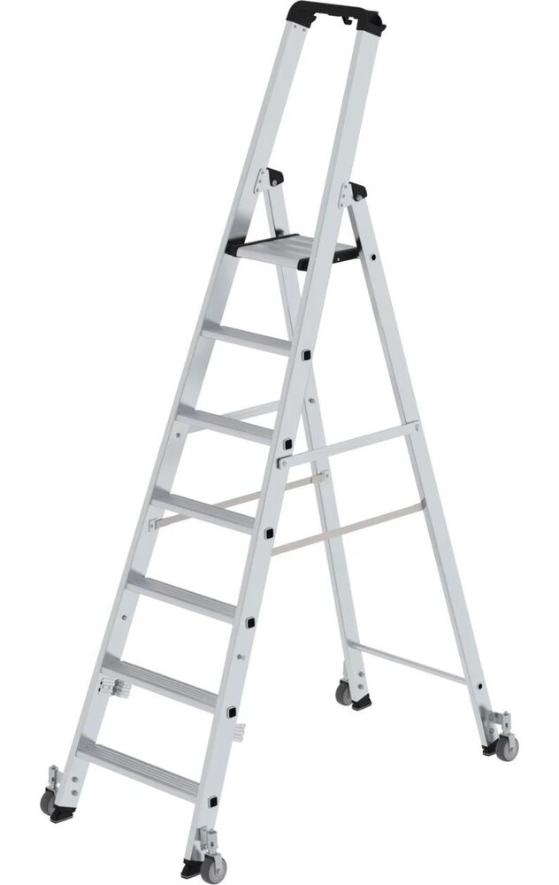 Roossien Aluminium industrietrap, 7 treden, verrijdbaar