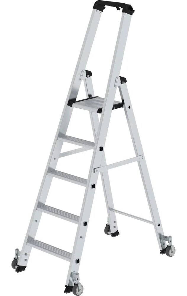 Roossien Aluminium industrietrap, 5 treden, verrijdbaar Roossien Aluminium industrietrap, 5 treden, verrijdbaar