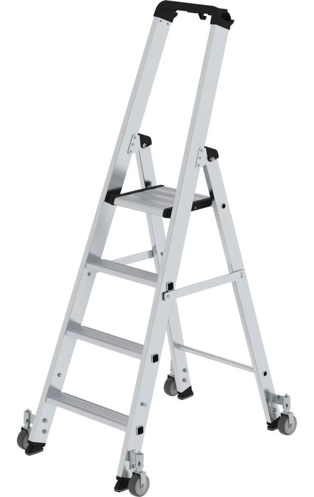 Roossien Aluminium industrietrap, 4 treden, verrijdbaar