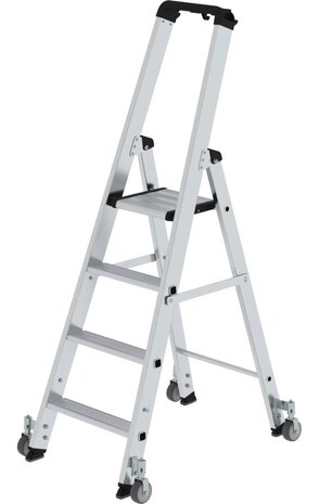 Munk Aluminium industrietrap, 4 treden, verrijdbaar Munk Aluminium industrietrap, 4 treden, verrijdbaar