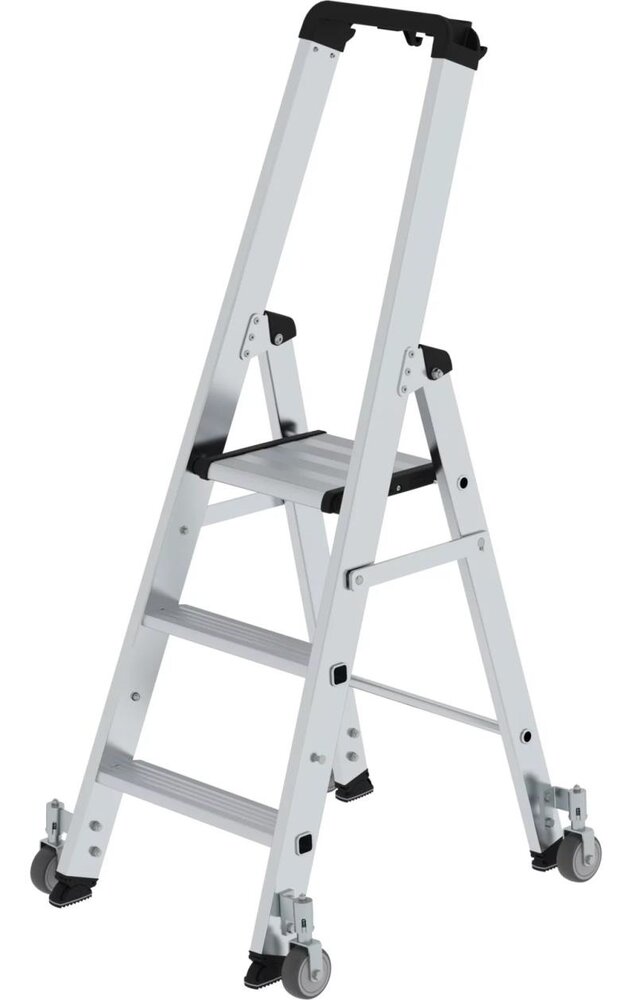 Roossien Aluminium industrietrap, 3 treden, verrijdbaar