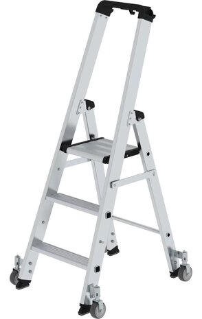 Roossien Aluminium industrietrap, 3 treden, verrijdbaar