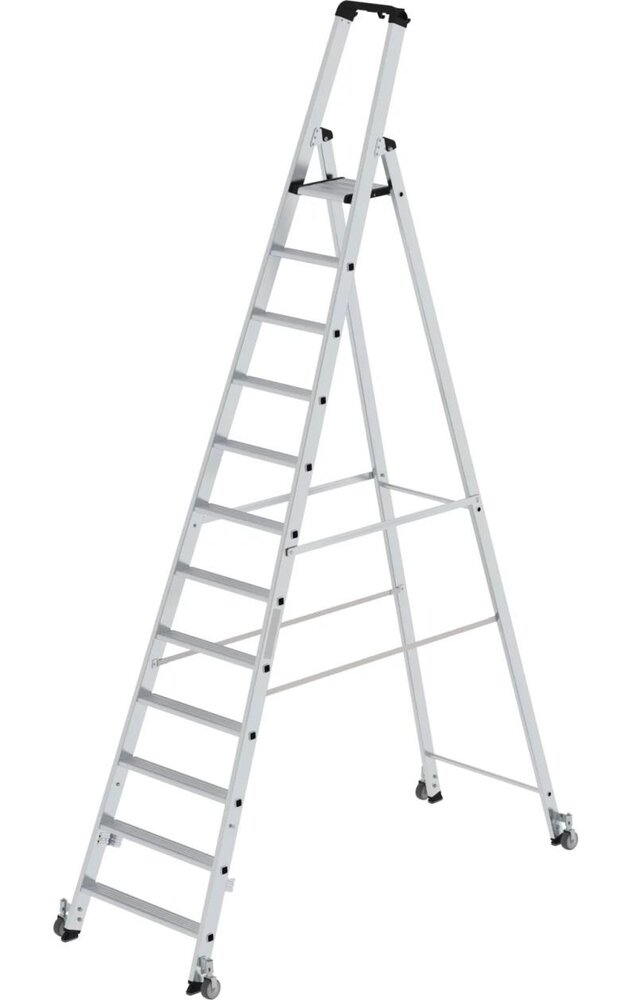 Roossien Aluminium industrietrap, 12 treden, verrijdbaar