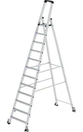 Roossien Aluminium industrietrap, 12 treden, verrijdbaar