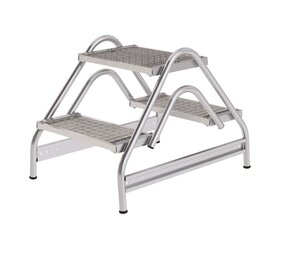 Munk Dubbelzijdige plateautrap, 2x2 staal roostertreden