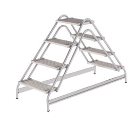 Munk Dubbelzijdige plateautrap, 2x4 staal roostertreden Munk Dubbelzijdige plateautrap, 2x4 staal roostertreden