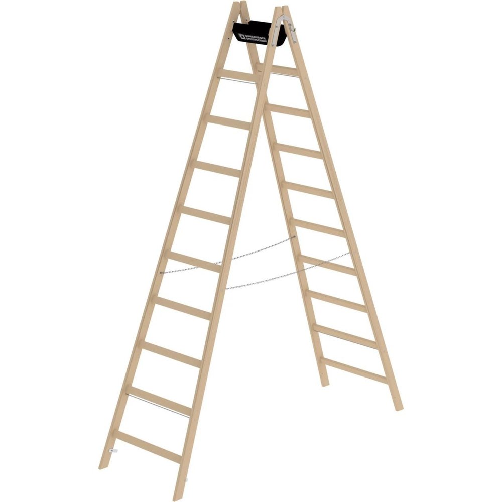 Ladder kopen? Houten dubbele ladder, 2x10 sporten Ladder.nl