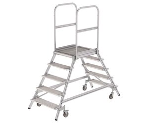 Roossien Aluminium dubbele bordestrap met 2x5 stalen treden Roossien Aluminium dubbele bordestrap met 2x5 stalen treden