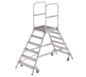 Roossien Aluminium dubbele bordestrap met 2x6 stalen treden Roossien Aluminium dubbele bordestrap met 2x6 stalen treden