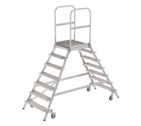 Roossien Aluminium dubbele bordestrap met 2x7 stalen treden Roossien Aluminium dubbele bordestrap met 2x7 stalen treden