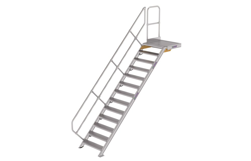 Aluminium vaste trap met platform 45°, 1x13, B=600mm