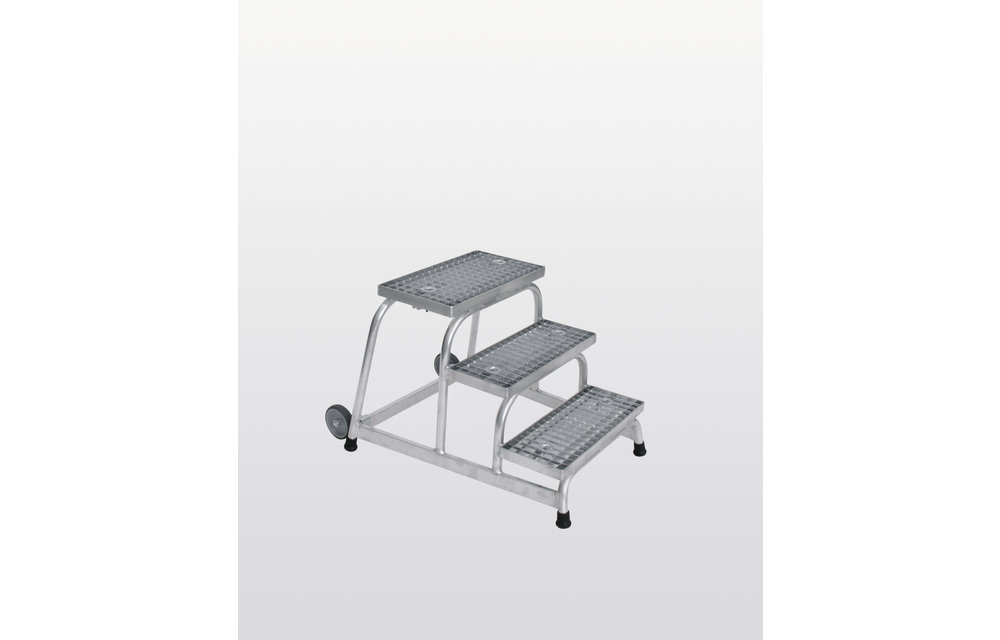 Plateautrap, verrijdbaar, 1x3, staal roostertreden
