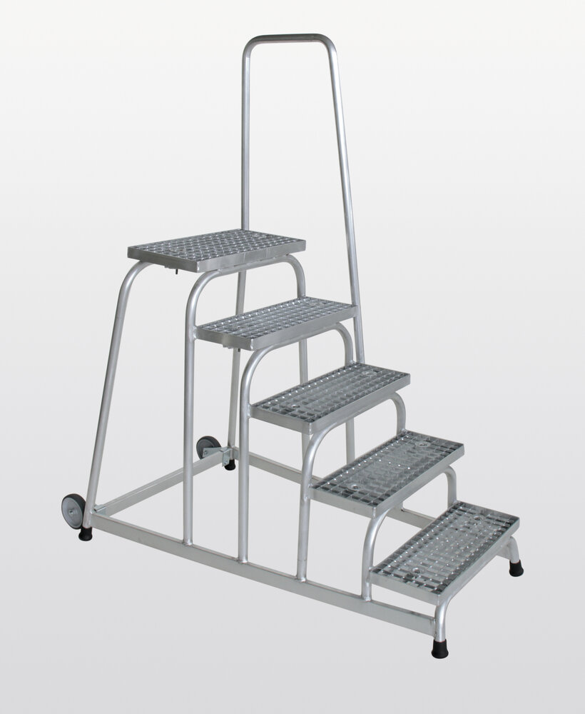Roossien Verrijdbare plateautrap, 5 staal roostertreden