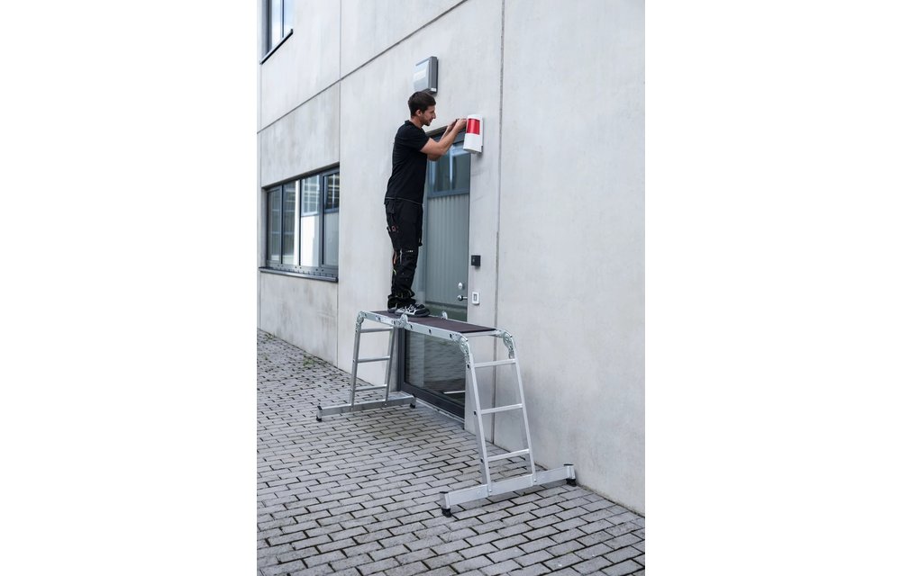 4-delige aluminium vouwladder, 4x4, met stabilisatiebalk